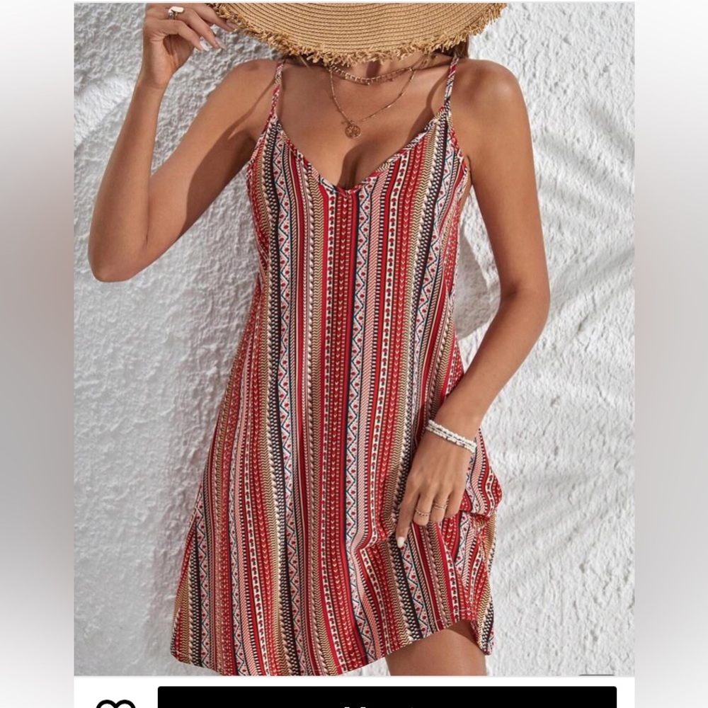 SHEIN VCAY cami dress red boho-inspired vertical striped and adjust spaghetti